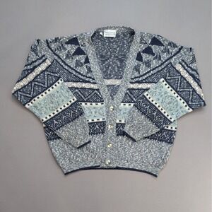 Massimo Italy Blue Geometric Cardigan XL Made in Italy